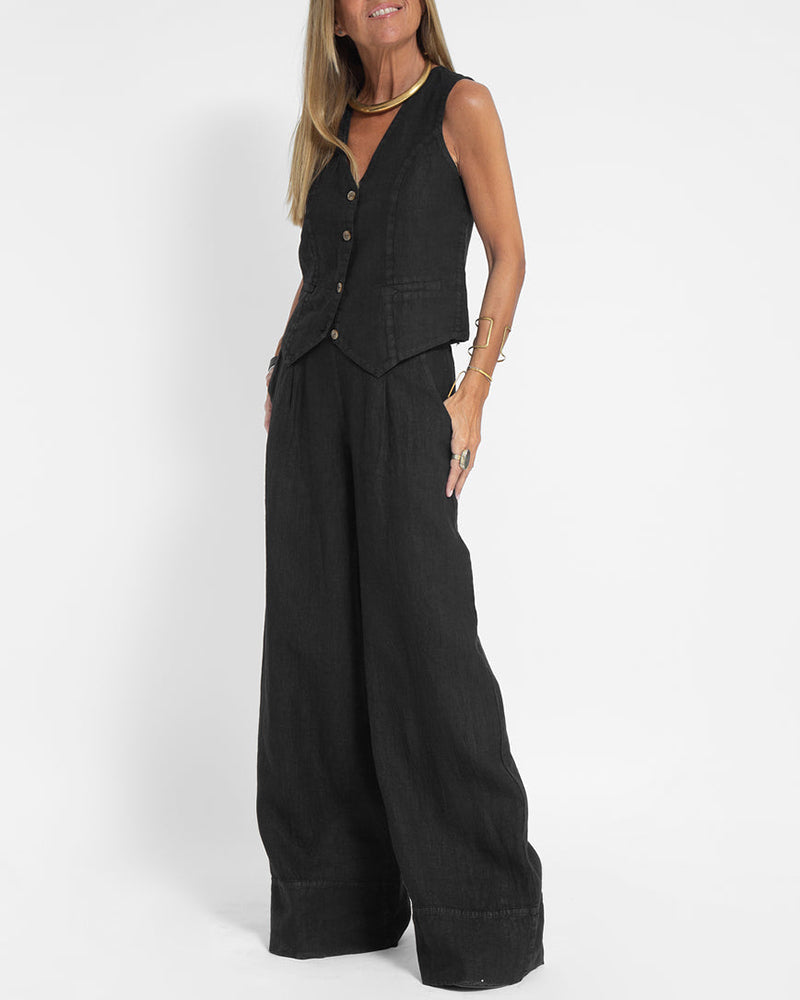 Lena - Elegante 2-delige set met wijde broek & Button-Down vest