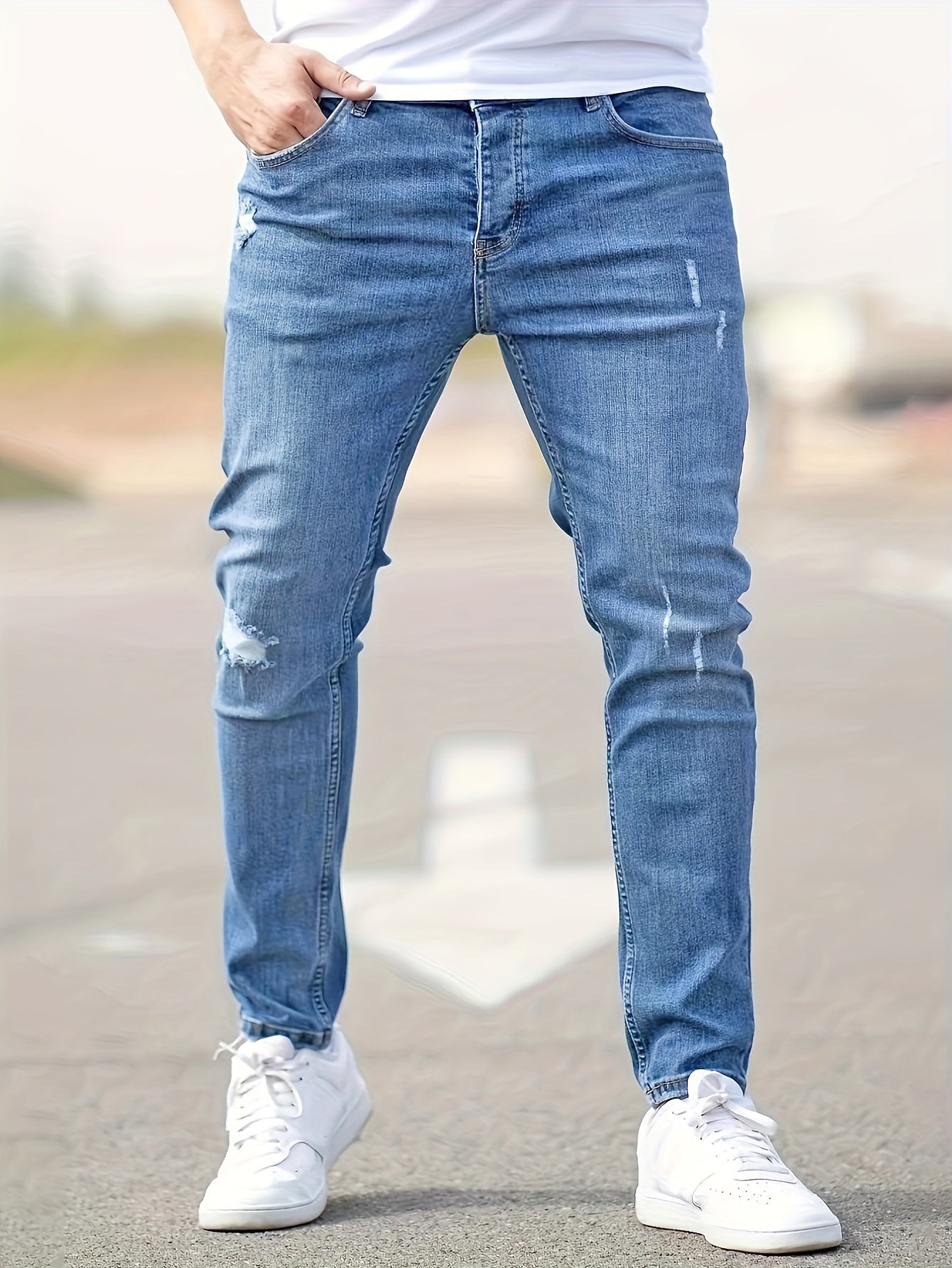 Pepijn - Medium Stretch Denim Jeans met Gescheurd Detail voor Trendy Looks
