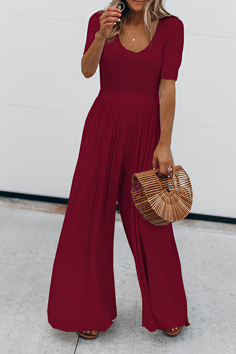 Senem - Elegante Wijd uitgesneden jumpsuit met geplooid lijfje en vloeiend ontwerp