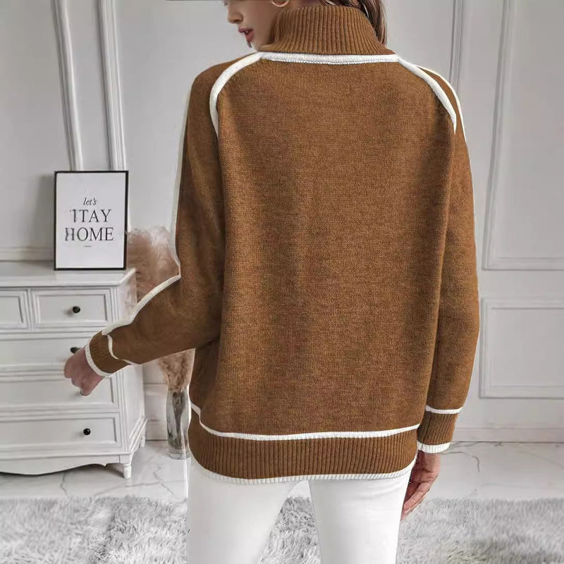 Isabella - Elegante gebreide top met hoge kraag en lange mouwen