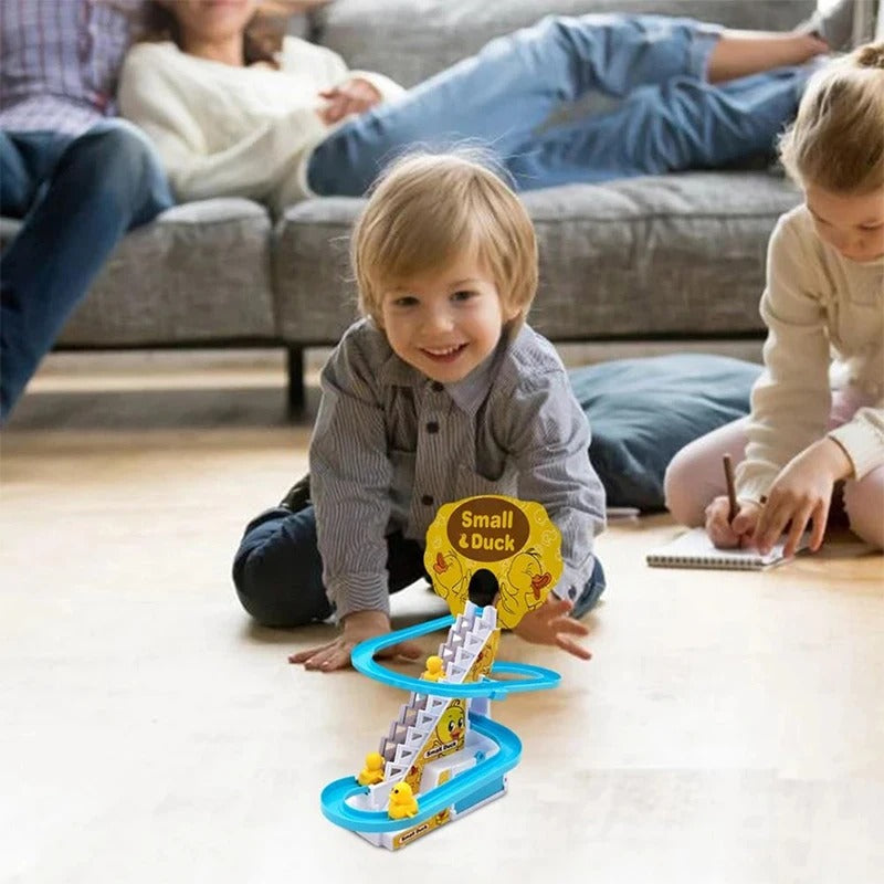 DuckSlide – Eenden thema hellingspeelgoed met traplift en glijrail spoor