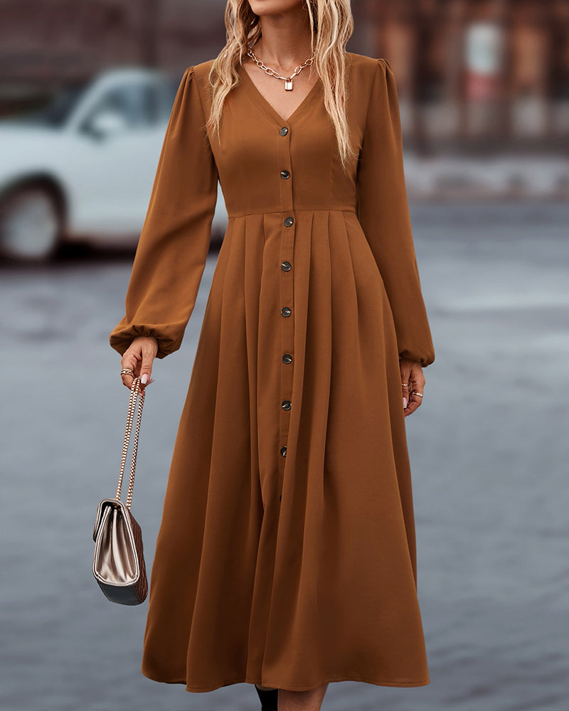 Diana - Elegante V-hals jurk met lange mouwen