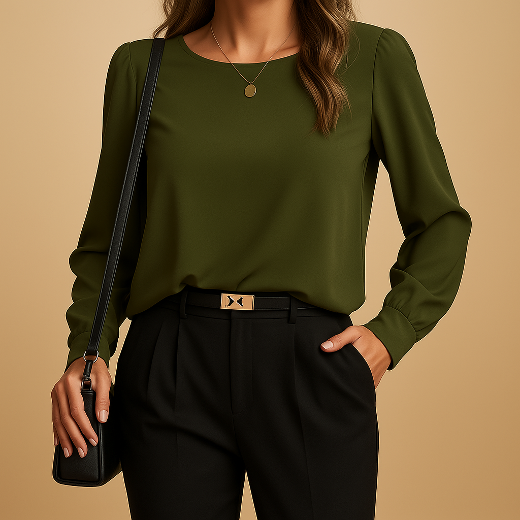 Vanessa – Elegante blouse met lange mouwen ronde hals en relaxte pasvorm