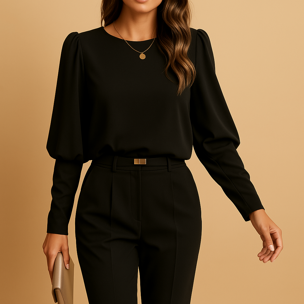 Vanessa – Elegante blouse met lange mouwen ronde hals en relaxte pasvorm