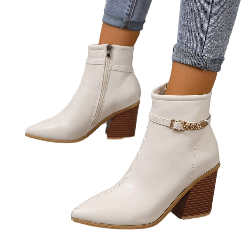Scarlett - Chic Puntige Teen Enkellaarsjes met Chunky Blokhak