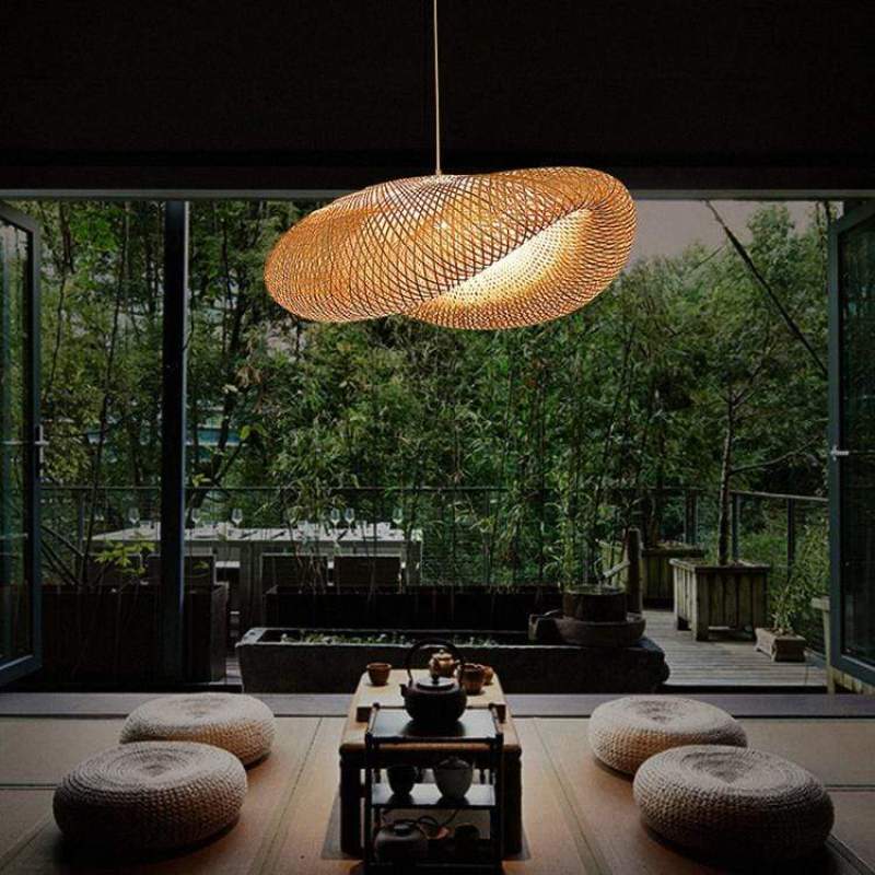 BambooChic – Eco-vriendelijke Boho hanglamp met zachte gloed en handgeweven bamboedesign