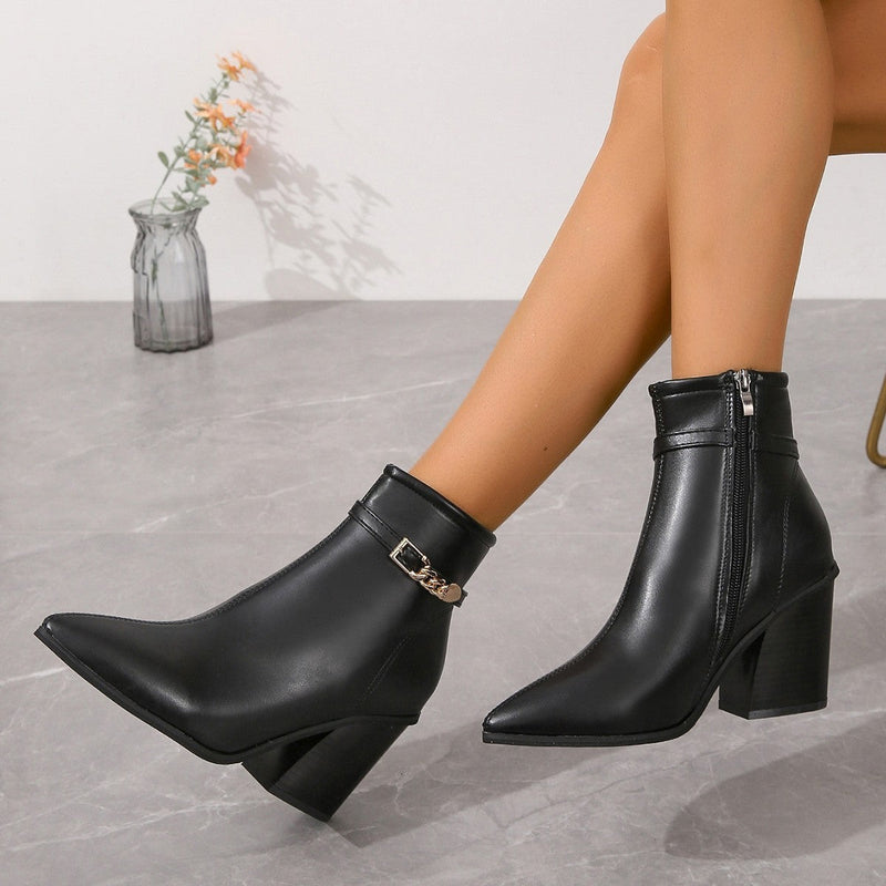 Scarlett - Chic Puntige Teen Enkellaarsjes met Chunky Blokhak