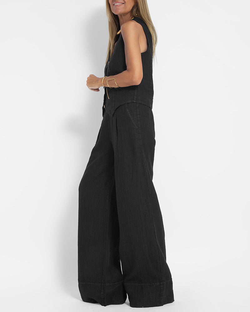 Lena - Elegante 2-delige set met wijde broek & Button-Down vest