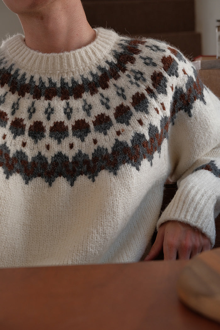 Lina - Slim Fit Fair Isle Trui met Geribde Boorden