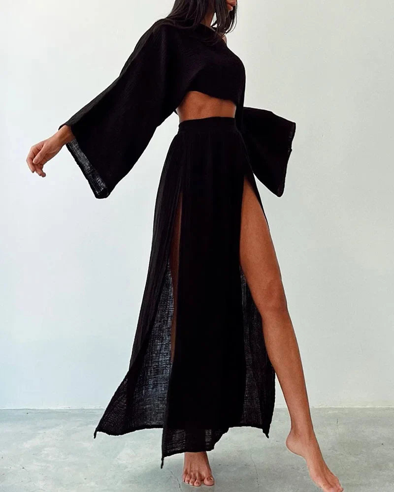 Elena - Elegante tweedelige set met splitrok en vloeiende top