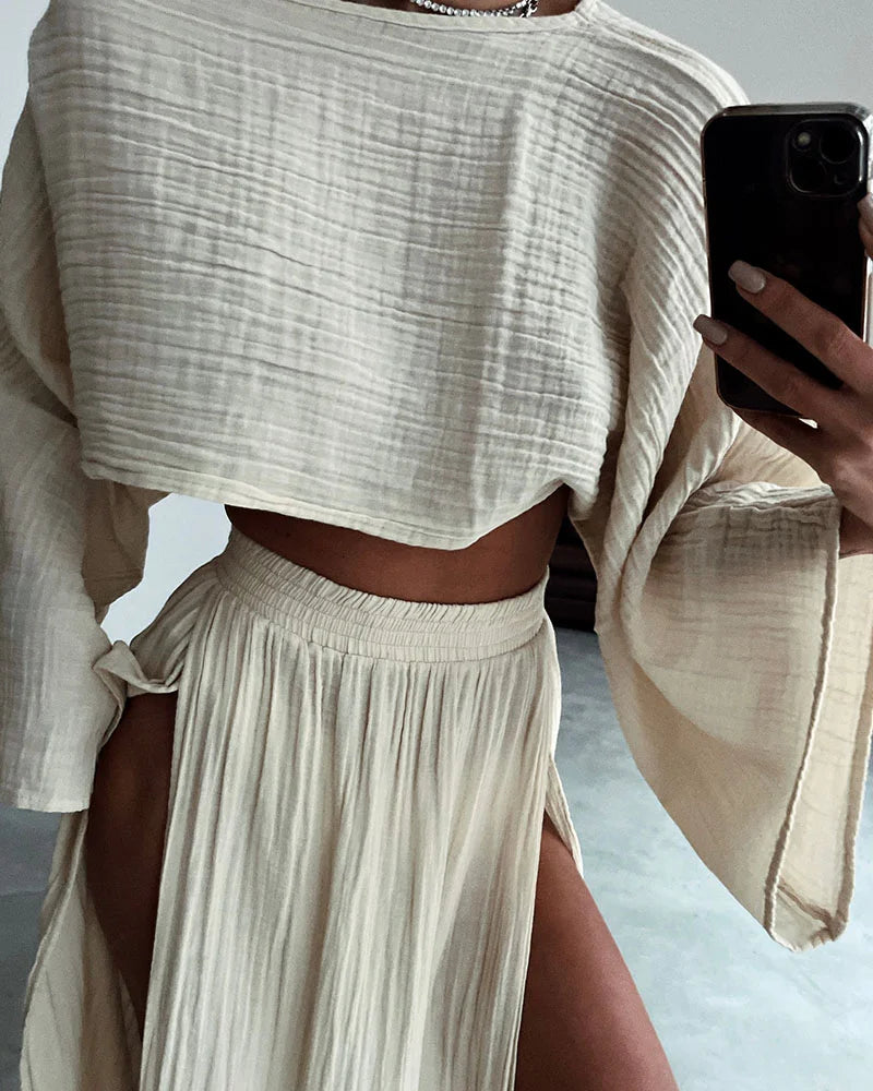 Elena - Elegante tweedelige set met splitrok en vloeiende top