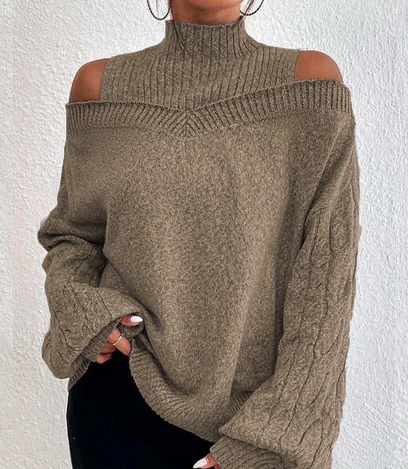 Sophia - Off-Shoulder Trui met Halve Coltrui en Lantaarnmouwen