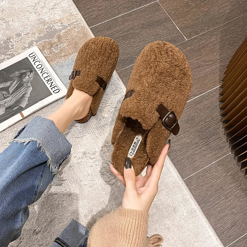 Lisa - Comfortabele bontpantoffels met chic gespontwerp