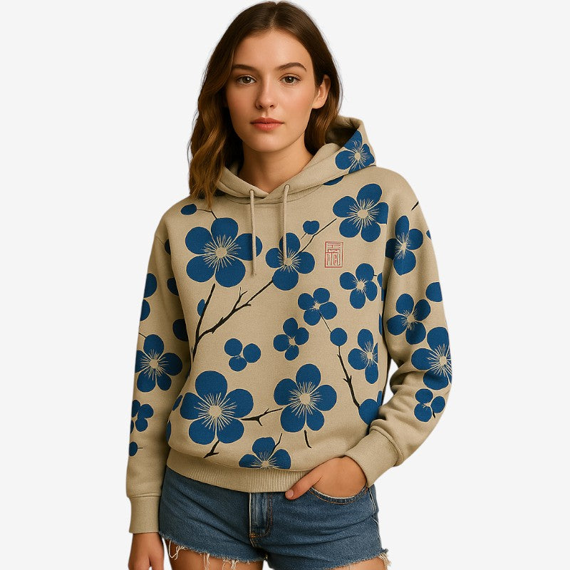 Eleanor - Lange Mouw Hoodie met Bloemenprint en Verstelbare Kap