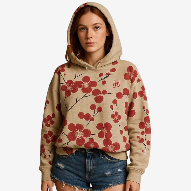 Eleanor - Lange Mouw Hoodie met Bloemenprint en Verstelbare Kap
