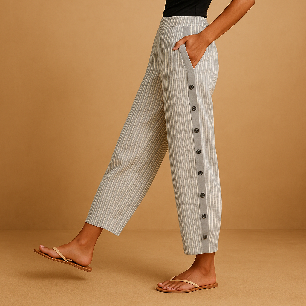 Harper – Gestreepte broek met hoge taille, rechte pijpen en functionele zijzakken