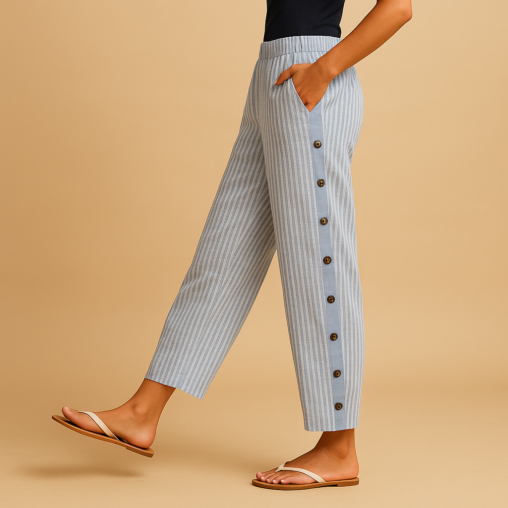 Harper – Gestreepte broek met hoge taille, rechte pijpen en functionele zijzakken