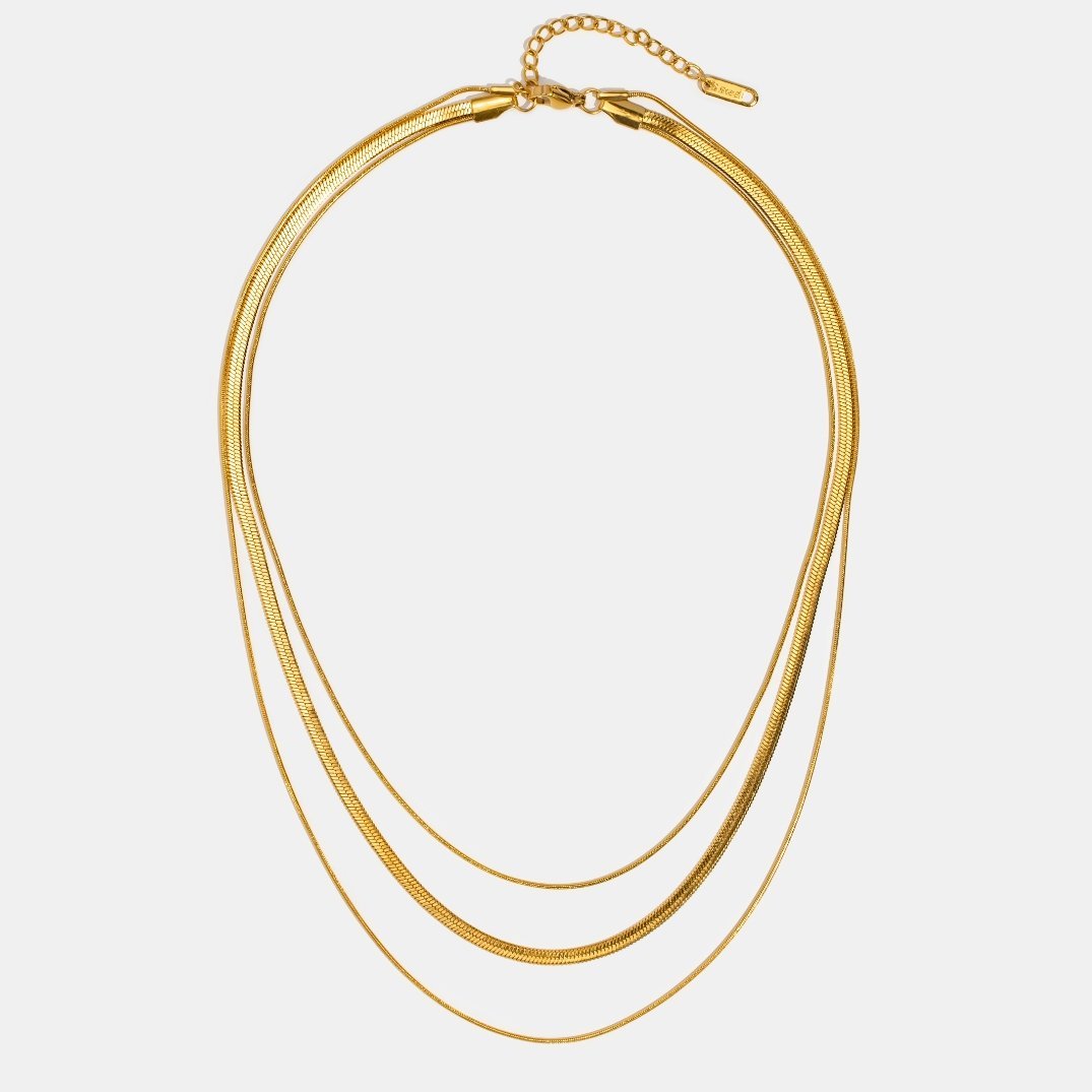 Liora – Elegante collar de cadena en capas con eslabones escalonados y efecto drapeado esculpido