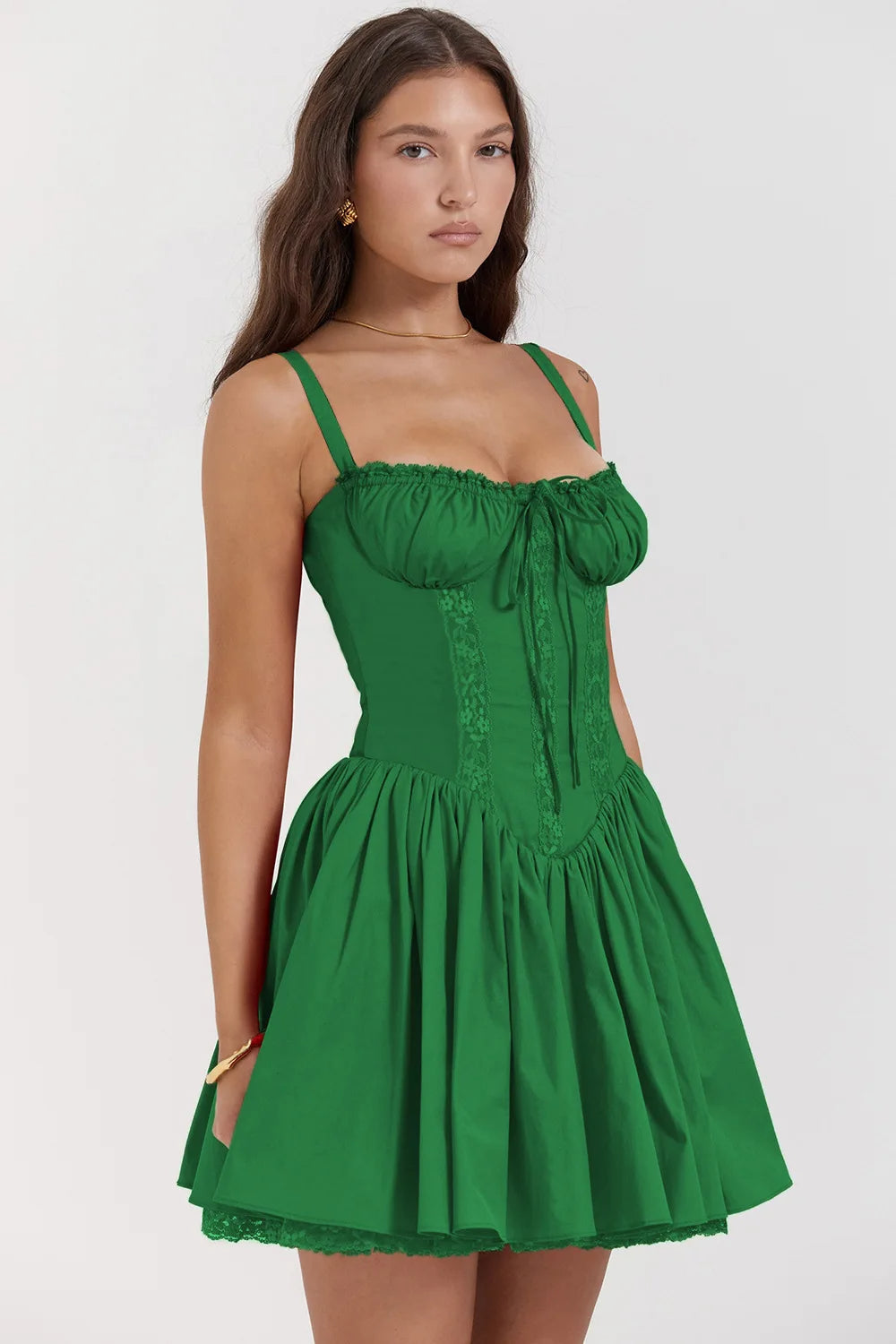 Yara - Mini jurk met korset geplooide rok & spaghetti bandjes