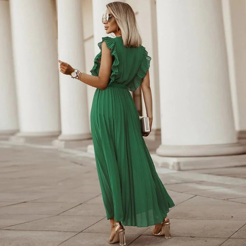 Valina - Elegante Boheemse jurk met diepe V-hals en tailleband
