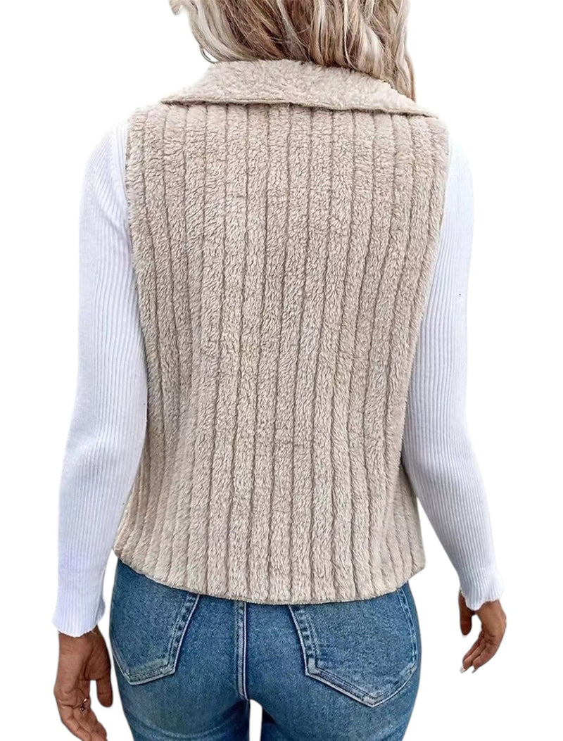 Mira – Stijlvol mouwloos teddyvest met gedrapeerde kraag en geribbelde look