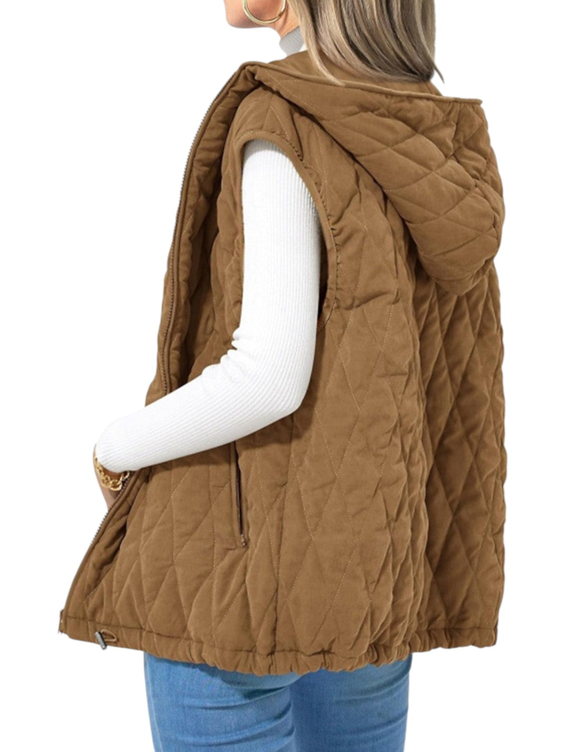 Tiffany – Gewatteerd mouwloos vest met capuchon en ritssluiting aan de voorkant