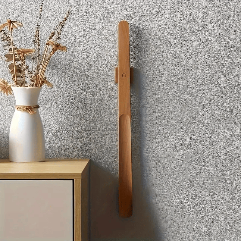 ShoeGlide - Lange houten schoenhoorn met gebogen haak en magnetische inzetstuk