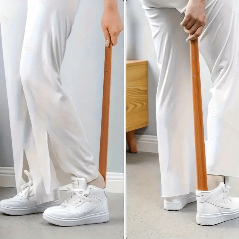 ShoeGlide - Lange houten schoenhoorn met gebogen haak en magnetische inzetstuk
