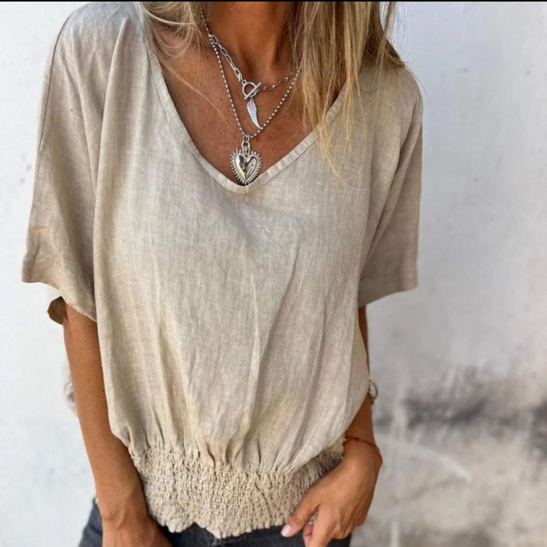 Evalina - Elegant Luchtig Dames Zomer Shirt met V-Hals-1
