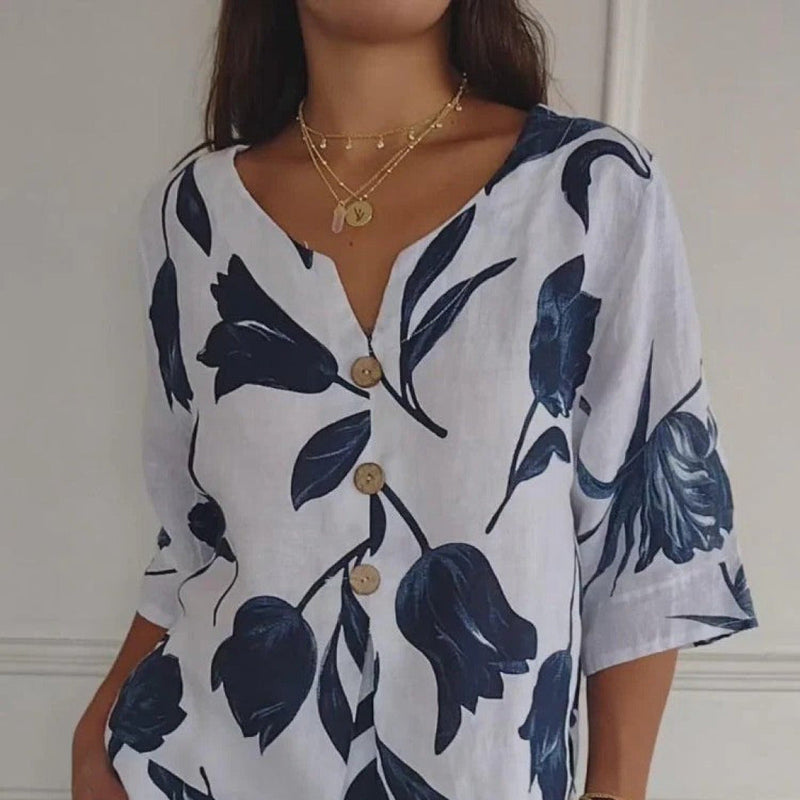 Margit - Elegant Luchtig Dames Zomer Shirt met V-hals-2