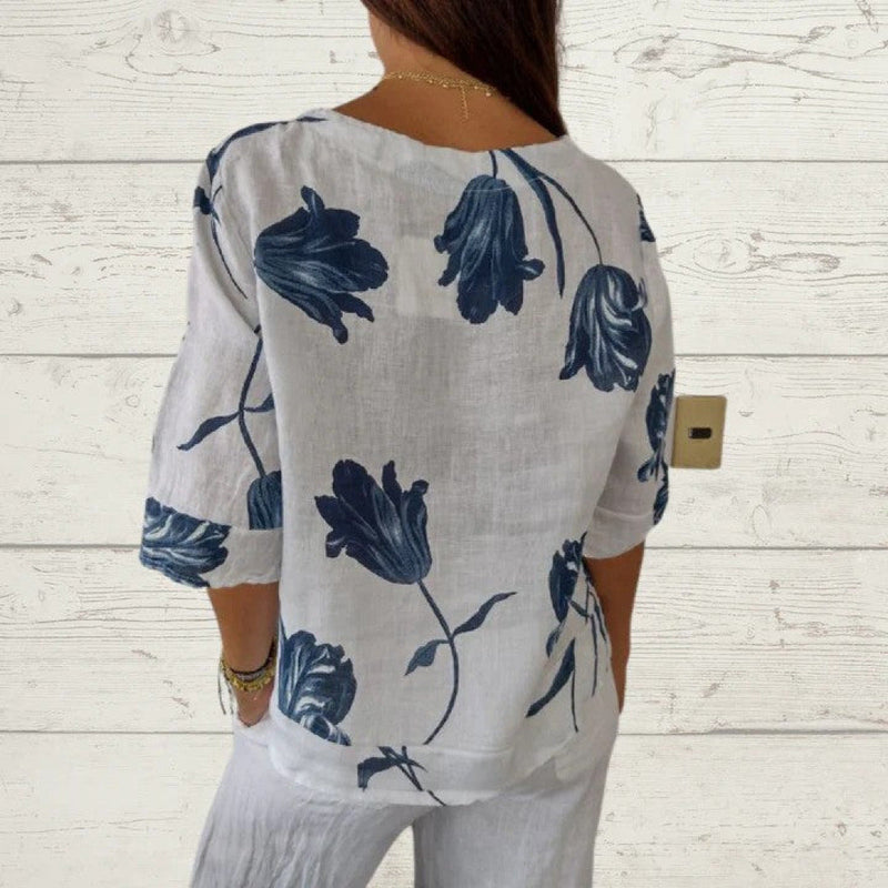 Margit - Elegant Luchtig Dames Zomer Shirt met V-hals-4
