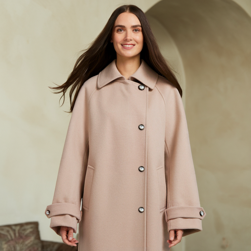 Sophia - Oversized Lange Mouw Jas met Klassieke Knoopsluiting en Relaxed Fit