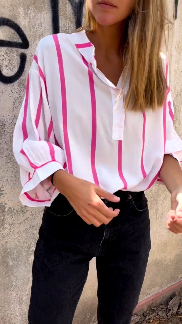 Olivia – Gestreepte blouse met knoopjes aan de voorkant en lange mouwen