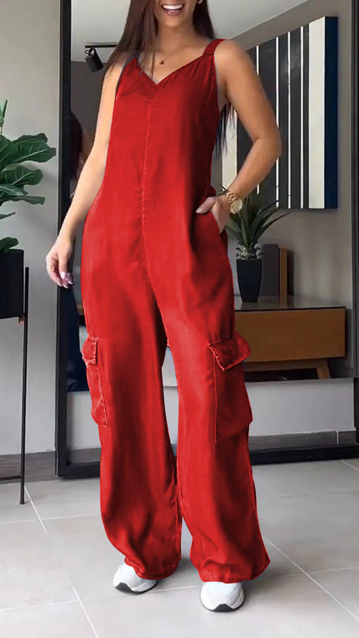 Mia – Casual jumpsuit met wijde pijpen en verstelbare bandjes