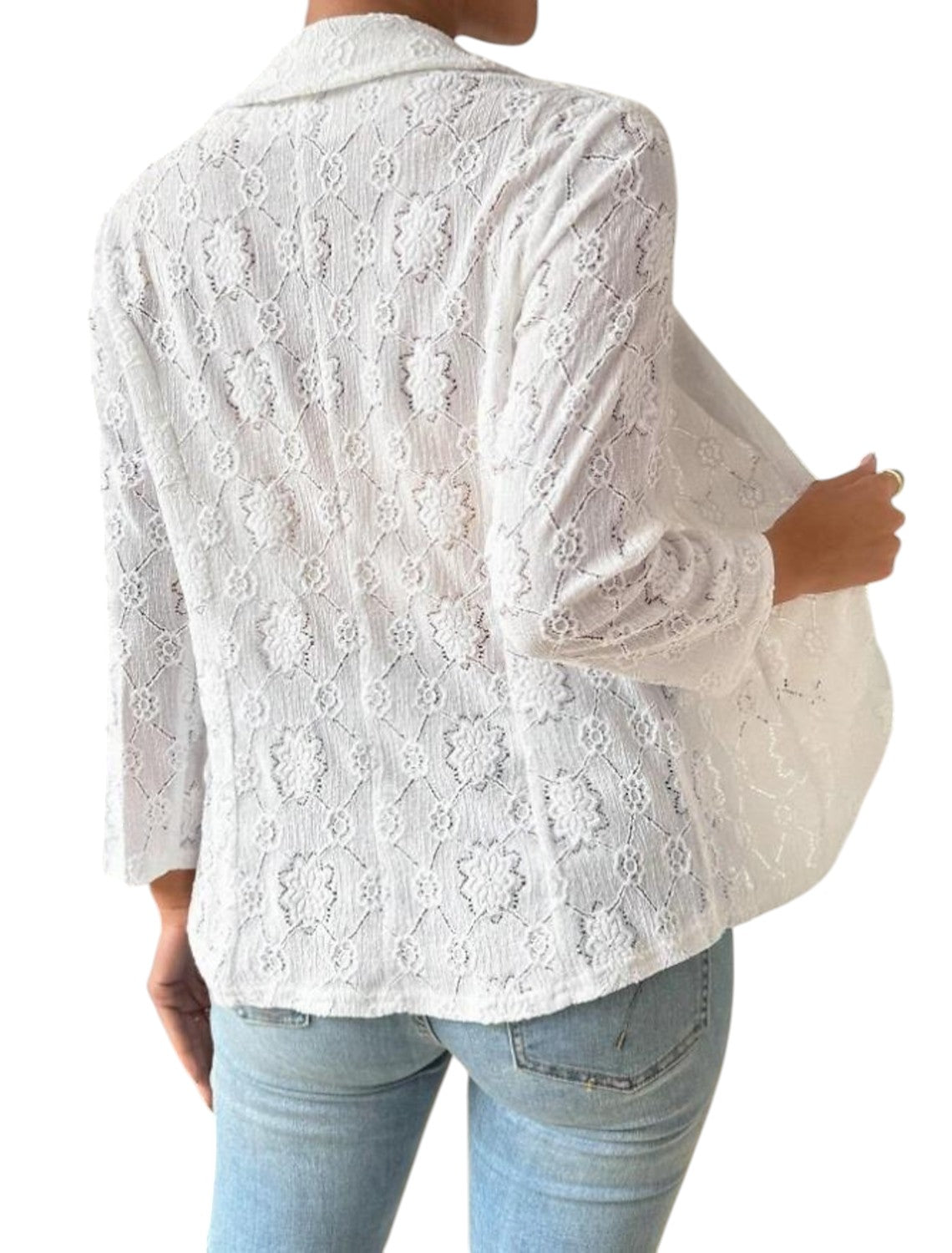 Natalie - Elegante open voorkant kanten blazer met bloemenpatroon en driekwart mouwen