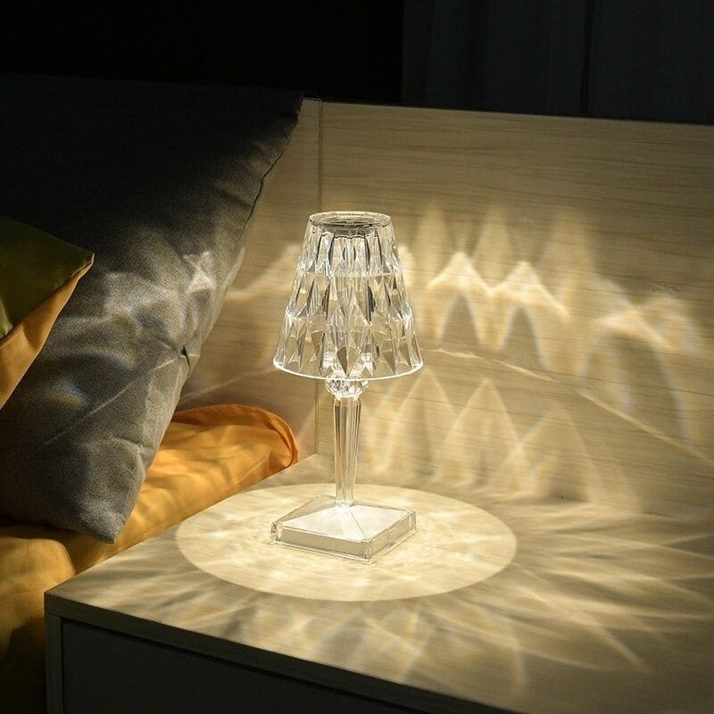 GlowGleam - Kristallen tafellamp met 3-touch dimmer en facetgeslepen kap voor zachte draadloze verlichting