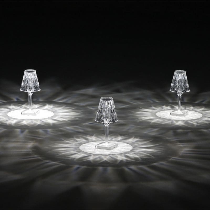 GlowGleam - Kristallen tafellamp met 3-touch dimmer en facetgeslepen kap voor zachte draadloze verlichting