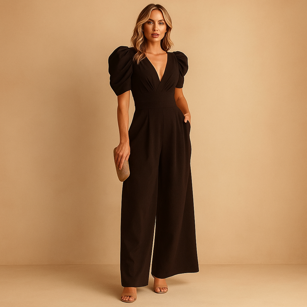 Isolde - Modren Jumpsuit met V-hals en hoog geplaatste tailleband