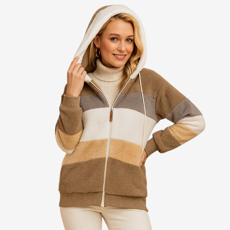 Daisy - Lange Mouw Hooded Jas met Rits en Verstelbare Kap