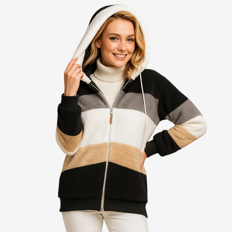Daisy - Lange Mouw Hooded Jas met Rits en Verstelbare Kap