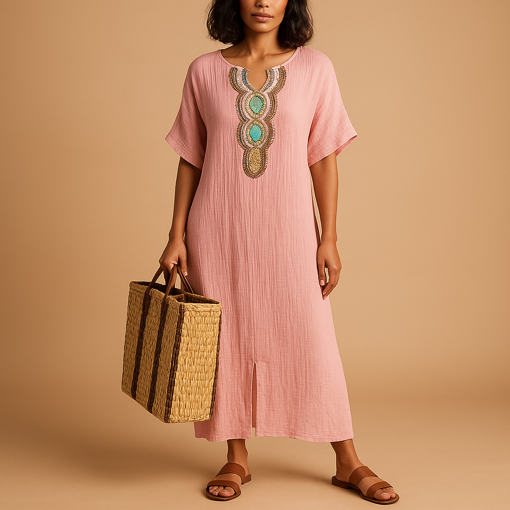 Brisa – Elegante maxi-jurk met korte mouwen en losse pasvorm