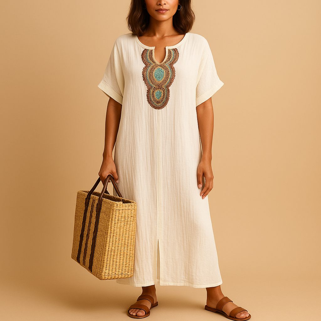 Brisa – Elegante maxi-jurk met korte mouwen en losse pasvorm