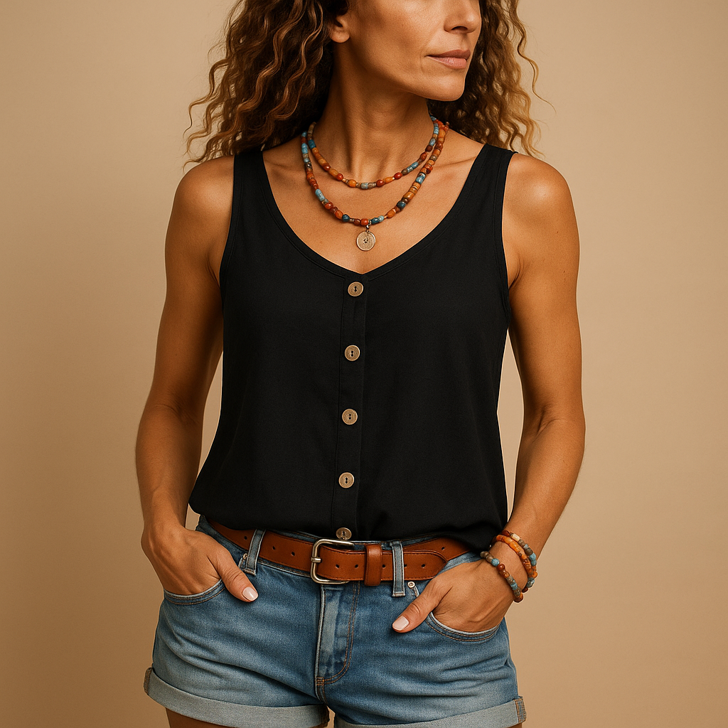 Natasha - Trendy top met diepe V-hals en knoopsluiting aan de voorkant