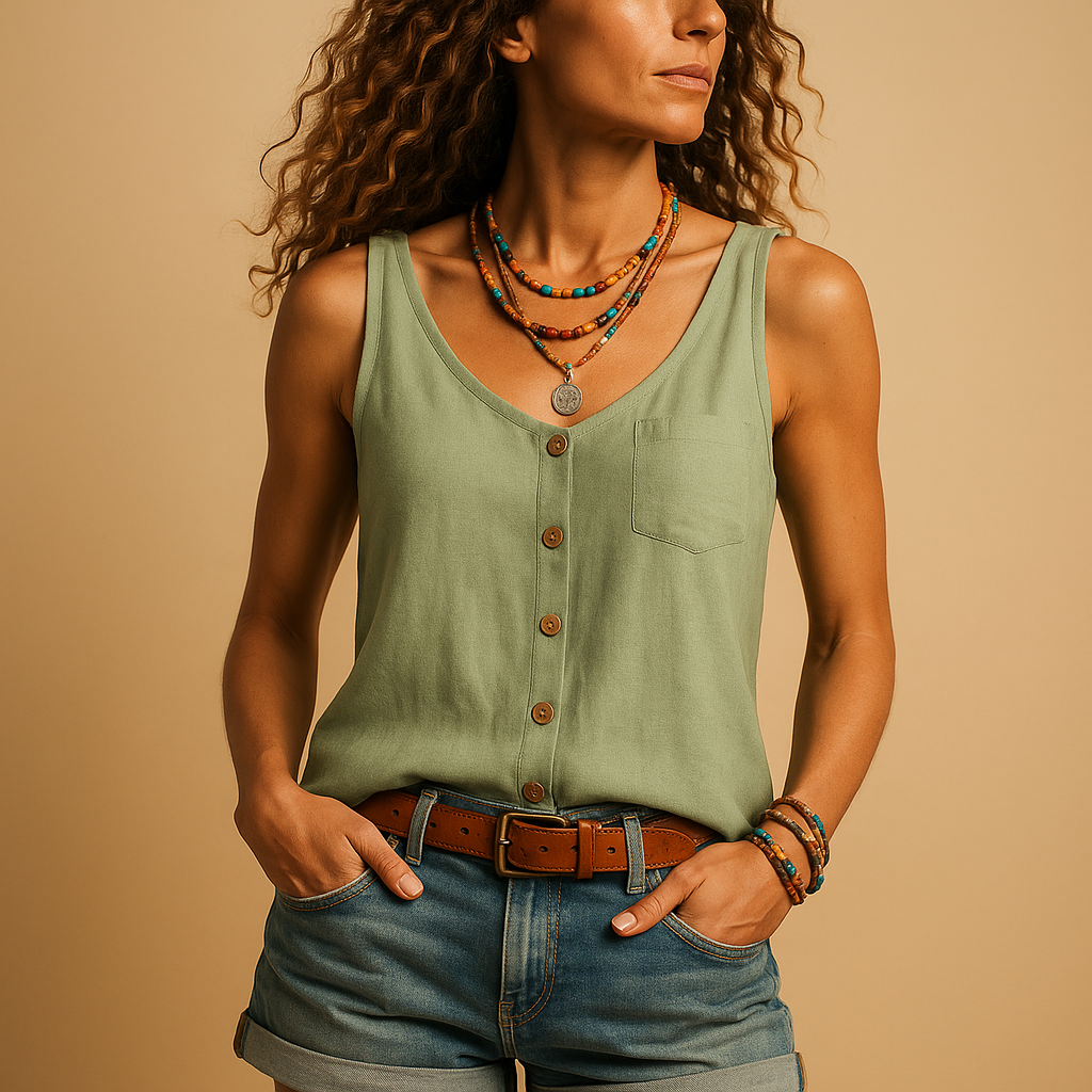 Natasha - Trendy top met diepe V-hals en knoopsluiting aan de voorkant