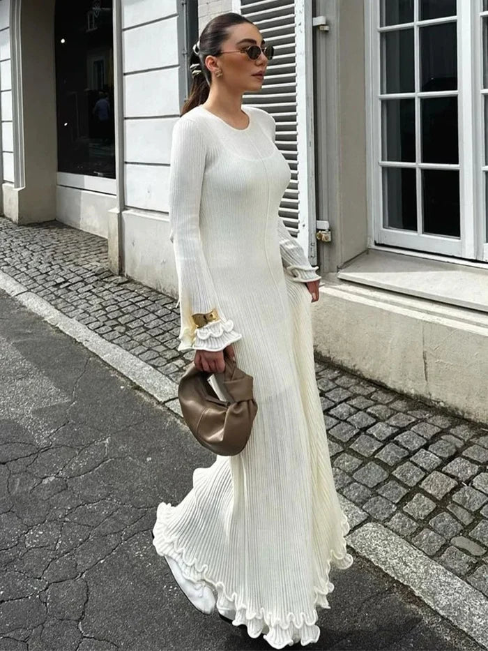 Ella - Elegante Maxi jurk met lange mouwen en geruite manchetten