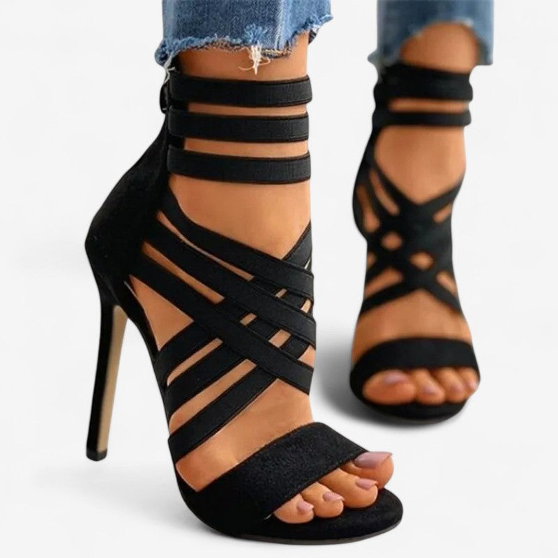 Velmira – Open-teen hoge haksandalen met ritssluiting aan de achterkant