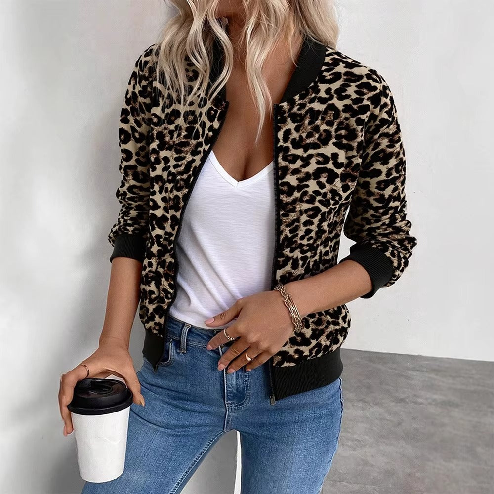 Isabella – Polyester Aviator Jacket met Geribde Manchetten en Voorsluiting