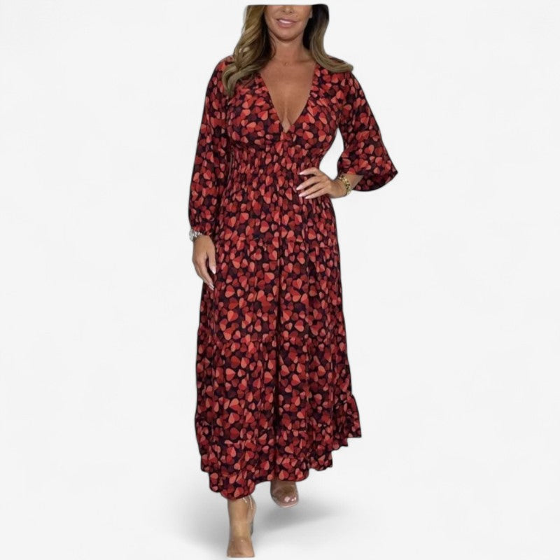 Payton - Lange Mouwen Jurk met V Hals en Bloemenprint