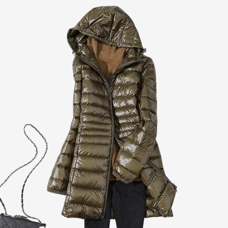 Eleanor – Lange Pufferjas met Verstelbare Capuchon en Ritssluiting