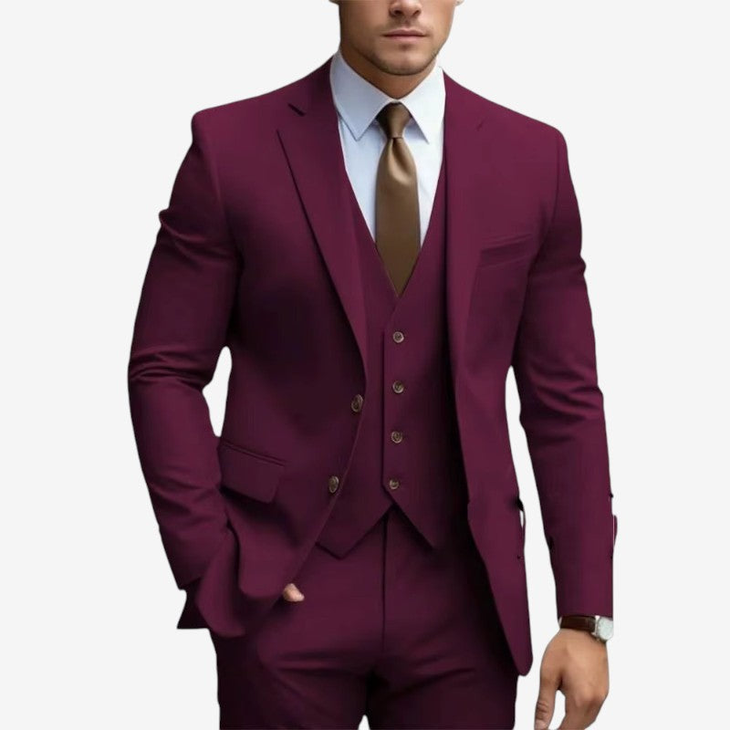 Joshua – 3 Delige Slanke pasvorm Blazer Set met Wijd Pijp Broek